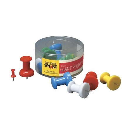 SCHOOL SMART Giant Push Pins with Storage Tub, Assorted Colors, Pack of 12 PK 808013